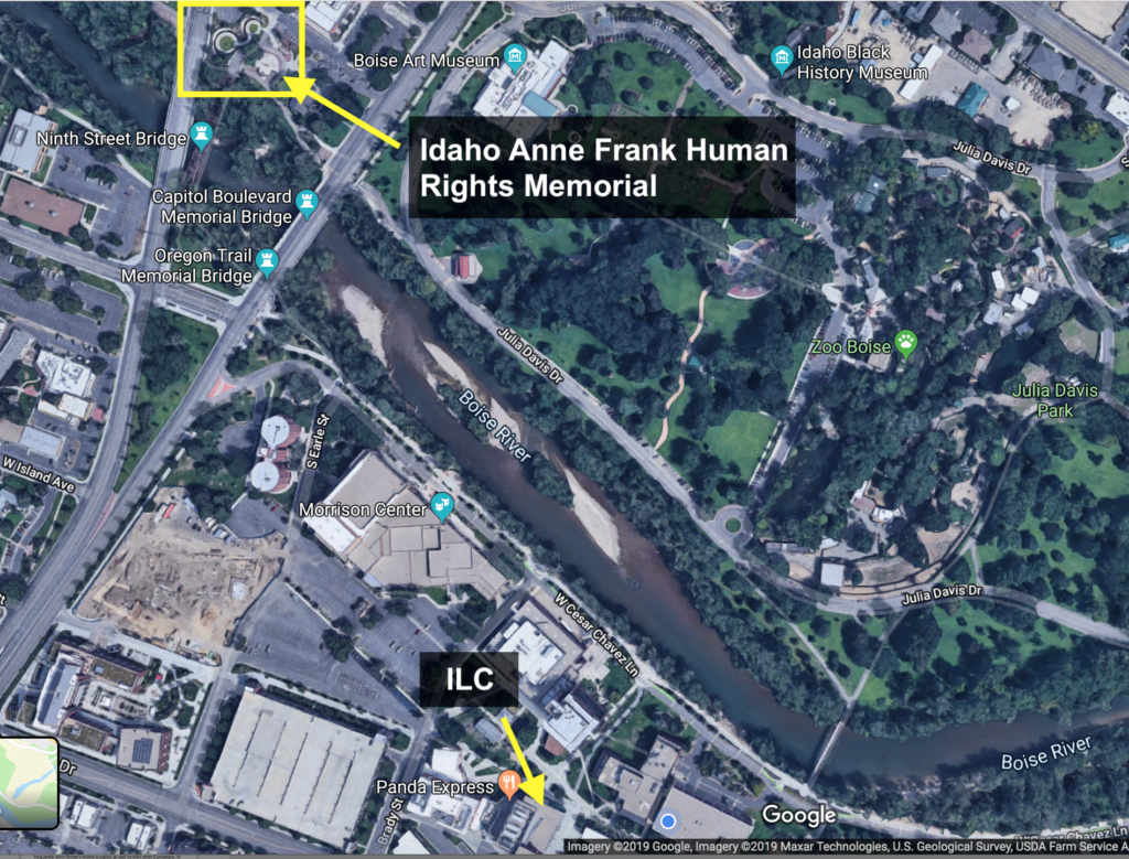 Satellite map view depicting location of Anne Frank Human Rights Memorial