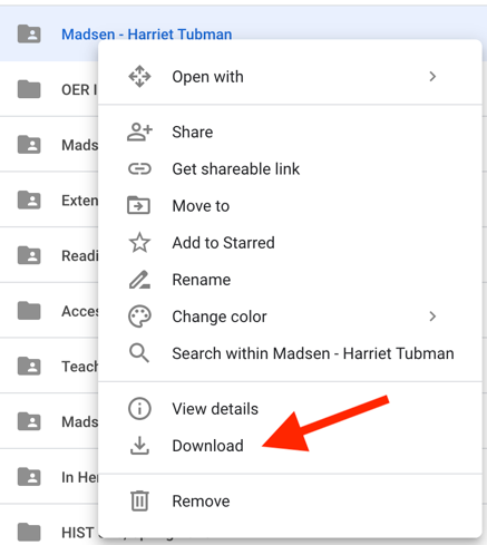 Image showing how to download a Google Drive folder.